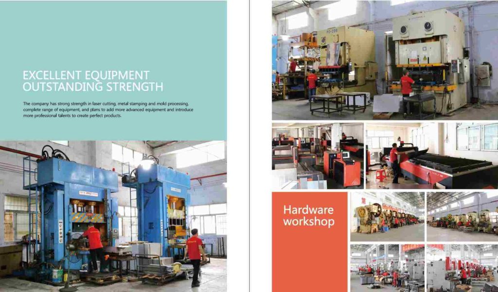 Hardware workshop with stamping machines for kitchen hood and stove production 